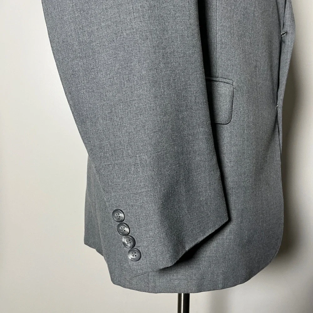 Vintage Christian Brooks Suit Mens 44L 36W Grey Solid 2-Button Notch Lapel